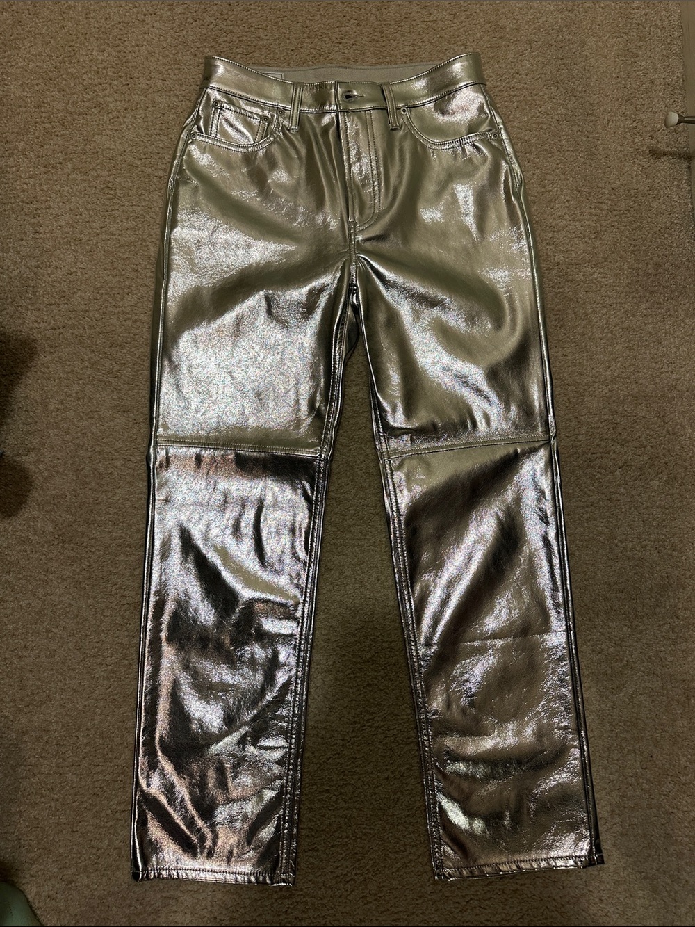 GAP Cheeky Straight High-Rise Metallic Silver Jeans